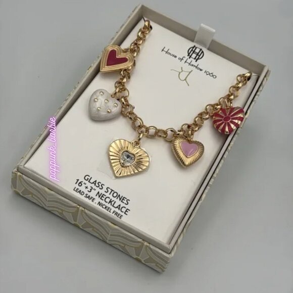 House of Harlow 1960 Gold and Pink Red Charm Necklace NWT - Picture 8 of 14